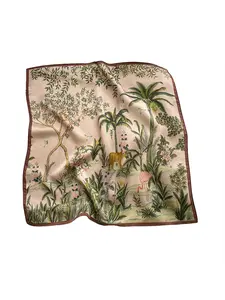 Women's 100% Mulberry Silk Small Square Scarf, Lightweight Fitted Design, Geometric Pattern, Ideal for All Seasons, Gift-Ready