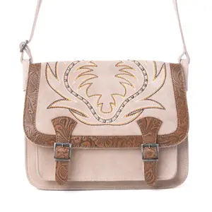 Myra Amberwood Suede Leather Boot Embroidered Leather Bag in Amber