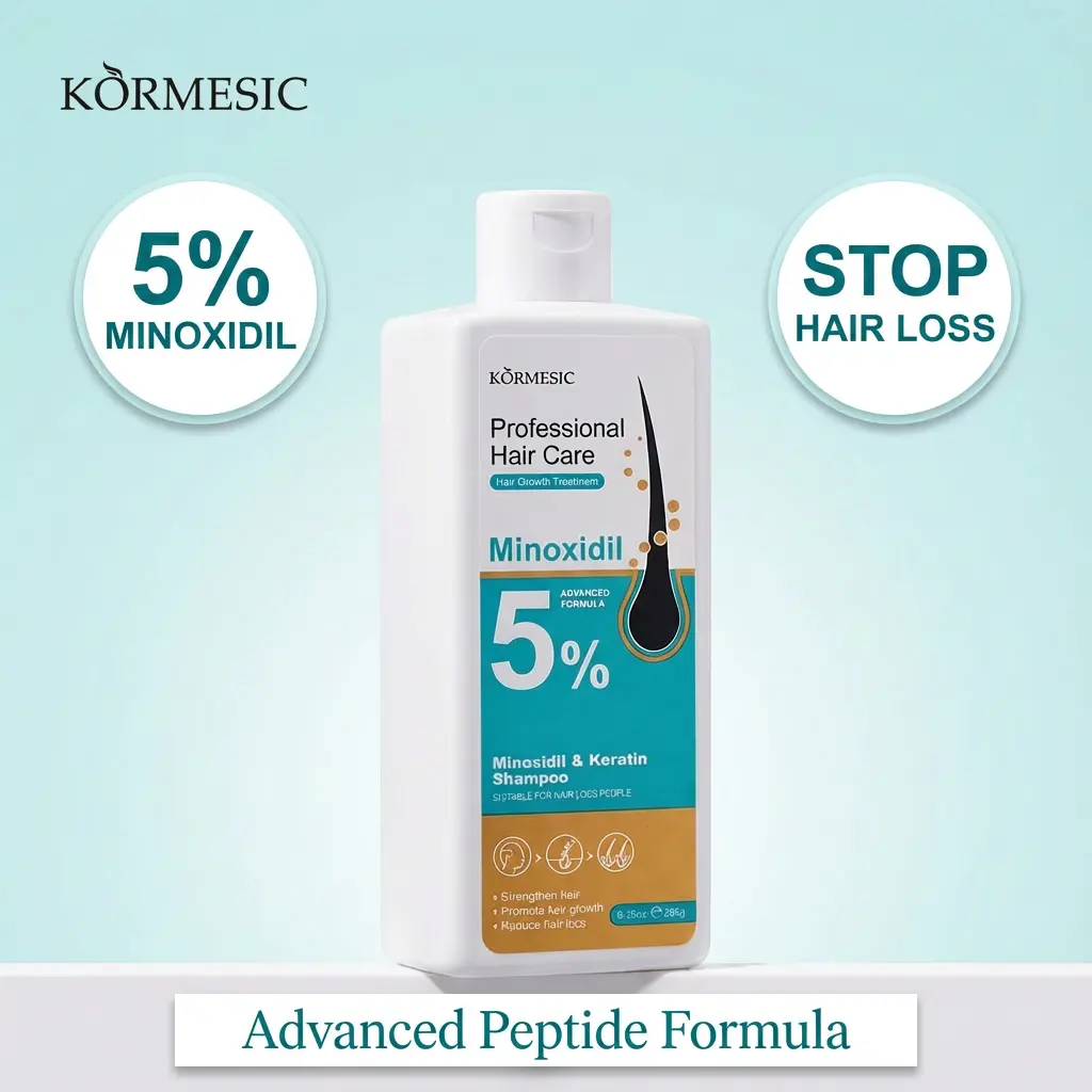 5% Minoxidil & Keratin Shampoo by KORMESIC | Advanced Peptide Complex for Regrowth | Root Strengthening & Deep Repair