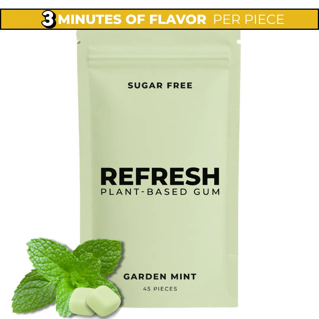 Refresh Gum Garden Mint, Xylitol – Sugar Free Chewing Gum Pouch, Natural Flavor & Organic Ingredients – Aspartame Free, Plant-Based, Non-GMO – 45 Pieces