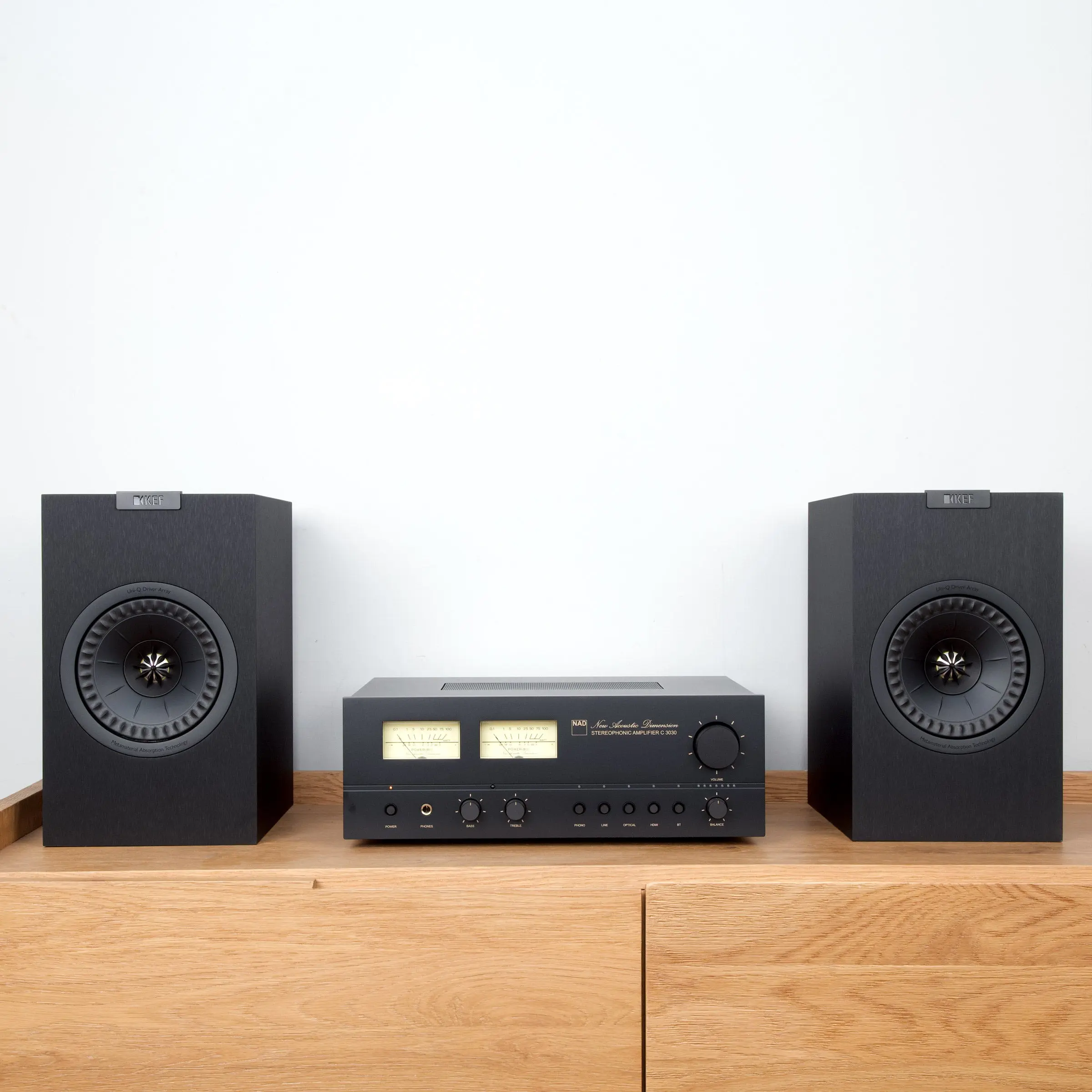 NAD C 3030 Amplifier + KEF Q1 Meta Speaker Package, Retro Audio System with Bluetooth, Digital & Vinyl Playback Capabilities