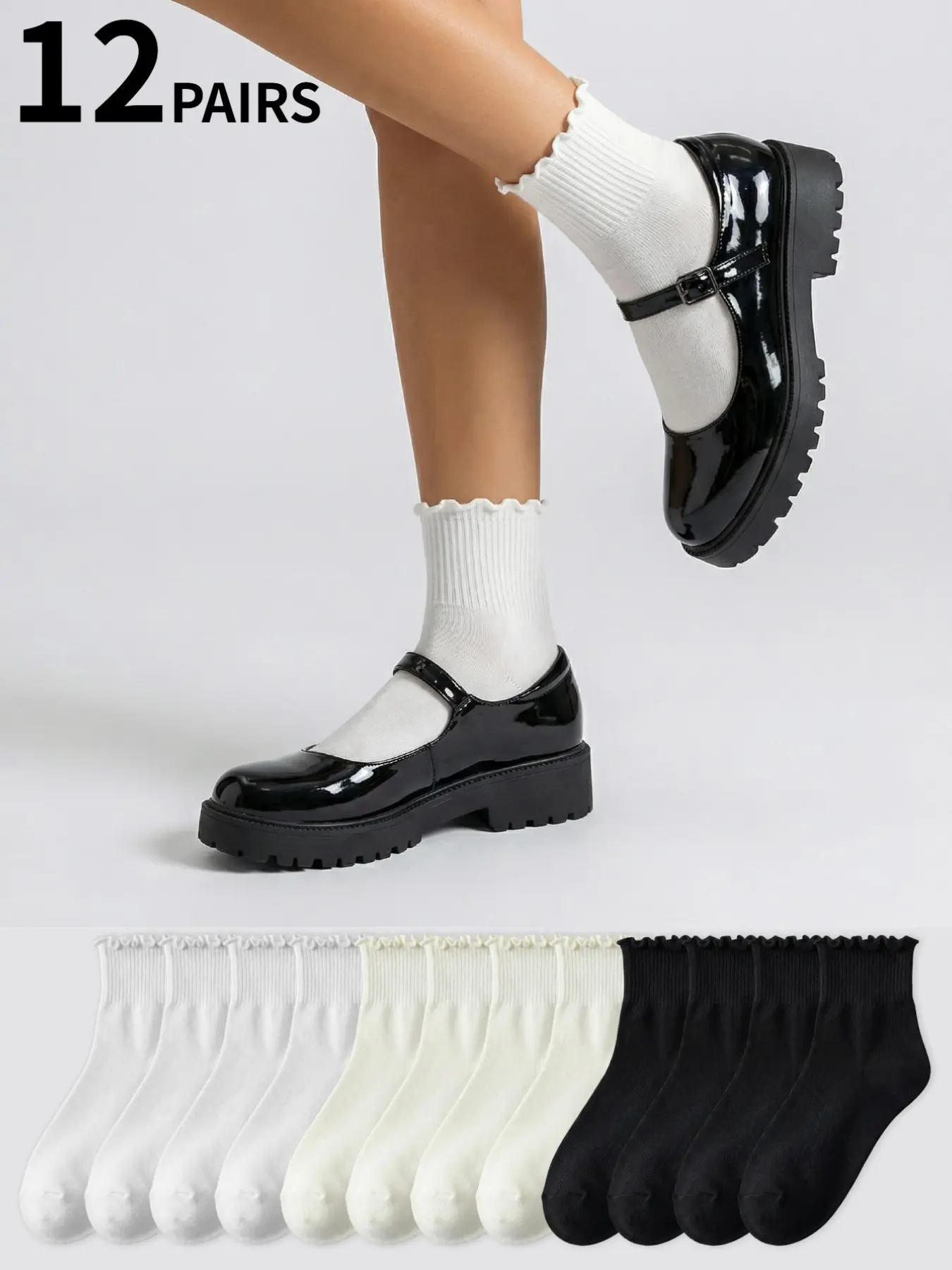 12/3 Double-Layer Women's Cuffed Ankle Socks Women's Adorable Fresh Ruffled Socks Spring/Summer Women's Socks Ankle Socks & Mid-Calf Socks Stylish & Comfortable Design Ankle Solid Sock