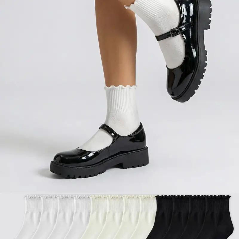 12/3 Double-Layer Women's Cuffed Ankle Socks Women's Adorable Fresh Ruffled Socks Spring/Summer Women's Socks Ankle Socks & Mid-Calf Socks Stylish & Comfortable Design Ankle Solid Sock