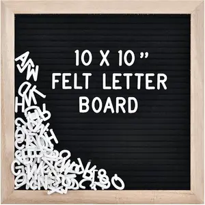 Felt Letter Board with 294 Letters, Numbers, Symbols - 10x10 inch Changeable Message Board with Wooden Frame Wall Mount (Black)