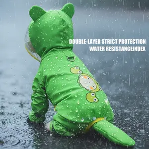 Dog Raincoats Clothing and Shoes Set, Full-Coverage Reflective Dog Jacket with Backbag, Dog Clothing with Boots Set for Small Medium Dogs Frog Gree
