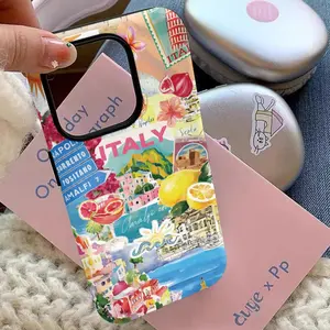Phone Case: Italian-style leisurely vacation summer lifestyle beach time two-in-one protective case, durable and sturdy dual-layer protection, excellent protection, anti-drop and wear-resistant, suitable for iPhone 17/16/15/14/13/12/11/8/7/X/Plus/Pro/Max/
