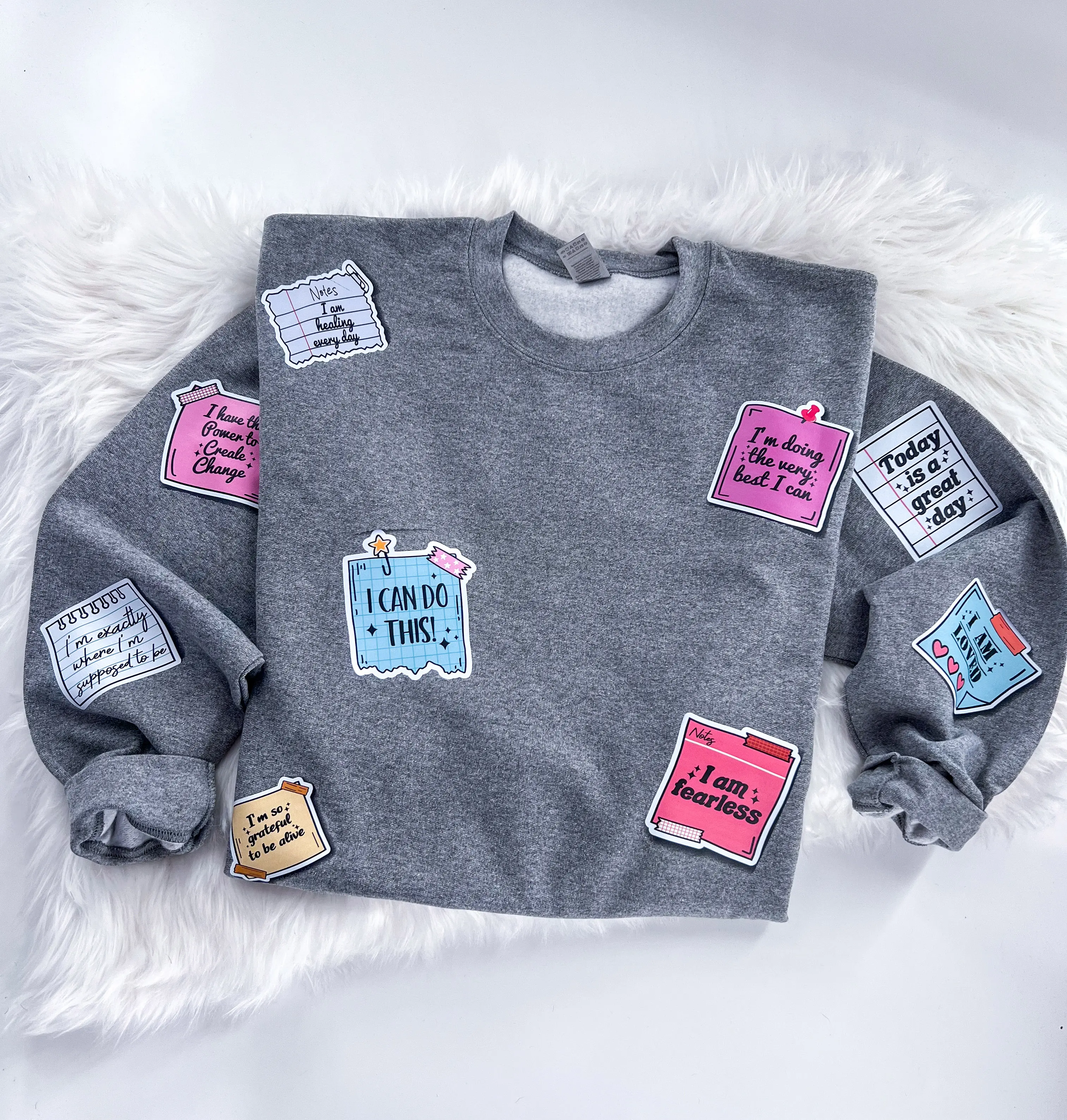 Positive affirmation Sticky Note Sweatshirt or Hoodie with sleeve prints Comfy Unisex Tops