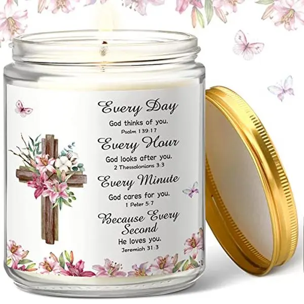 Frienda Christian Prayer Candle Religious Lavender Scented Candle Inspirational Christian Gifts for Women Bible Verse Candle Gifts Birthday Wax Candle for Home Sister Teacher Coworker(Bible)