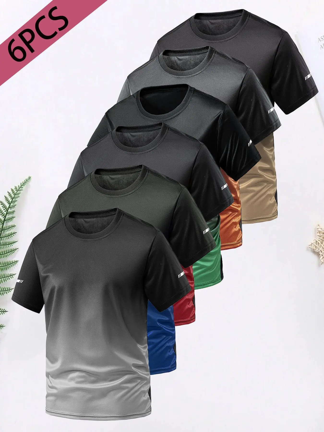 Men's Gradient Color Ombre Short Sleeve Jersey Tee Shirt, Summer Casual Round Neck Fitted Sporty Athletic Top for Daily Wear & Outdoor Activities, Activewear, Athletic Style Shirt, Fitted Design Activewear
