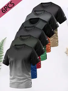 Men's Gradient Color Ombre Short Sleeve Jersey Tee Shirt, Summer Casual Round Neck Fitted Top for Daily Wear & Outdoor Activities