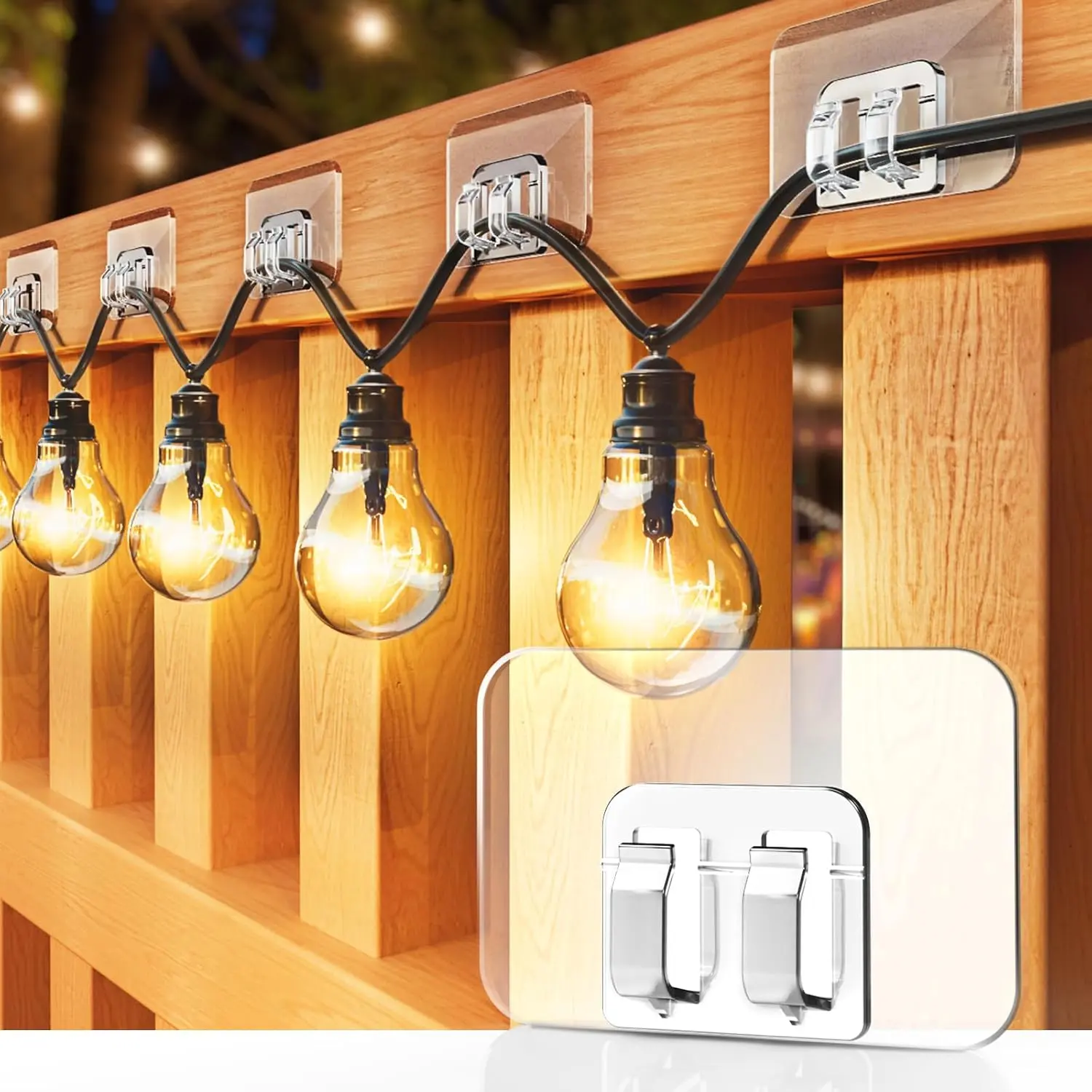 100 Pcs 1 Pack Outdoor Adhesive Stick Hooks - Adhesive Mount, All Kinds of Weather Proof, UV-Resistant, No Damage/Tools/Holes, Lightweight & Durable, Compatible with LED String Lights, Ideal for Patio Decorative Lights