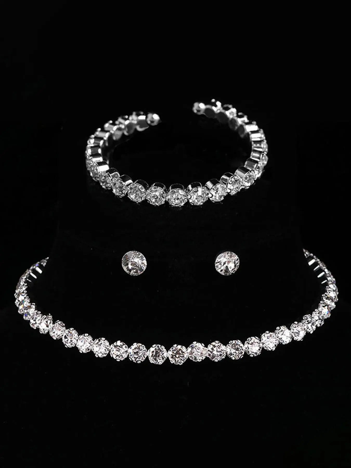 Women's Elegant Rhinestone Decorated Beaded Necklace & Dangle Earrings & Bracelet, Exquisite Trendy, Fashionable Accessories for Party & Daily Clothing Decor, Wedding Set Earrings, Necklaces Earrings Set, Fashionable Jewelry Set, Matching Jewelry Set