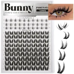 Rabbit Hair Bunny Cluster Set with Bottom Lashes, Fluffy Eyelashes Cluster, Fluffy Lashes, Comic Style False Eyelash Extensions, Fine Fairy Cluster Lashes, Self-Assembly Single Fiber Lashes for 8-16mm