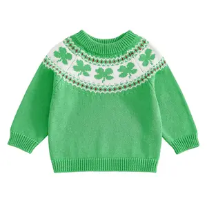 St. Patrick's Day Toddler Baby Boy Girl Cable Knit Sweater Long Sleeve Shamrock Crew Neck Sweatshirt Pullover Tops Irish Clothes