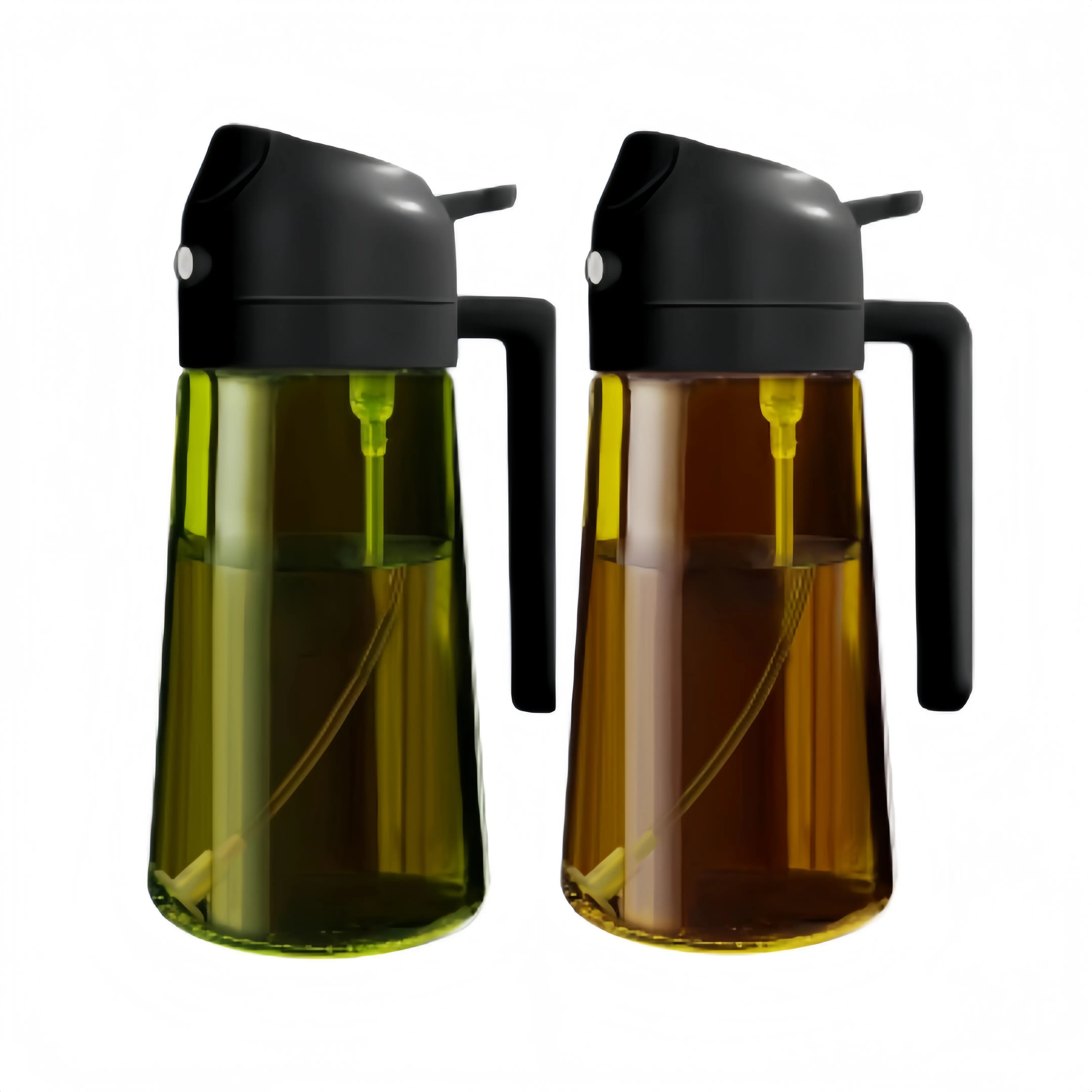 2-Pack 16oz/470ml Lightweight Dark Oil Blocking Glass Spray Bottles, 2-in-1 Food-Grade Green Kitchen Utensils, Olive Oil Dispensers for Air Fryers, Grills