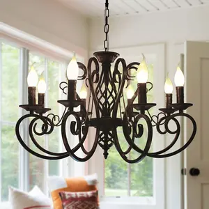 8-Light French Country Chandelier, Industrial Vintage Iron Pendant Light Fixture for Kitchen Island, Farmhouse, Dining Room, Bedroom, Foyer