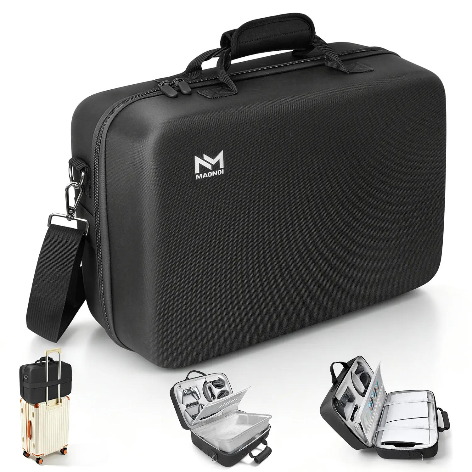 MAONOI Protective PS5 Carrying Case Hard EVA, 2-in-1 Universal Travel Storage for PS5 Slim & Original/Pro (Removable Insert), Shockproof Waterproof Case Holds Headset Controller Games Cables, Portable Pouch with Strap