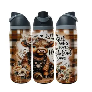 1pc 17oz/17.5oz/20oz/22oz/26oz/30oz/30.5oz/32oz/33oz/40oz stainless steel insulated travel mug - reusable, Highland cow design, suitable for travel and outdoor activities, perfect for gym workouts and office use, and a perfect gift for cow lovers and spec