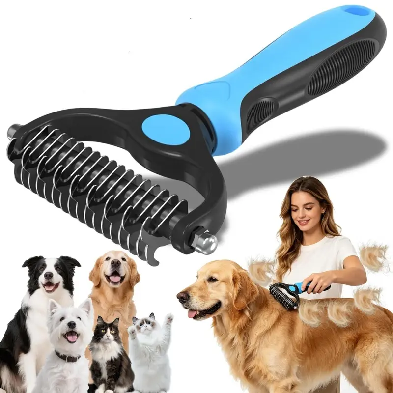 Upgraded version Dog Comb Knife Pet Hair Remover Brush Stainless Steel Dog Cat Grooming Comb Anti Knot Tangle Remover Pet Hair Shedding Tool Dog Hair Knot Cleaning Massage Brush Long Haired Short Haired Dog Cat Deshedding Comb Pet Grooming Supplies