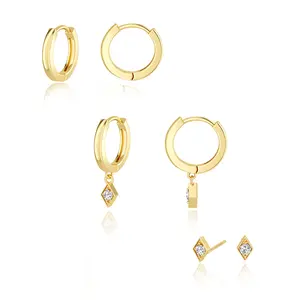 Tewiky 3 Pairs 14K Gold Plated Hoop Earrings Set: Dainty Stud Earrings Trendy Small 14K Gold Plated Hypoallergenic Dangle Cartilage Huggie Hoop Earring for Women Gifts For Valentine's Day gifts