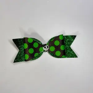 Green and Black Halloween hair Bow with Charms Glitter Polka Dot Design for Festive Outfits
