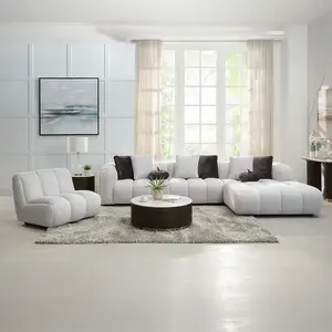 Acme LV04320 2 pc Manilla Ivory White Linen Sectional Sofa with Chaise & Pillows