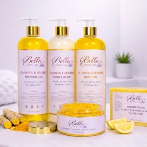 Bella Skincare Glowing Turmeric Shower Gel Body Lotion & Body Oil Set for All Skin Types with Brightening Lemon Turmeric & Honey Acid Soap