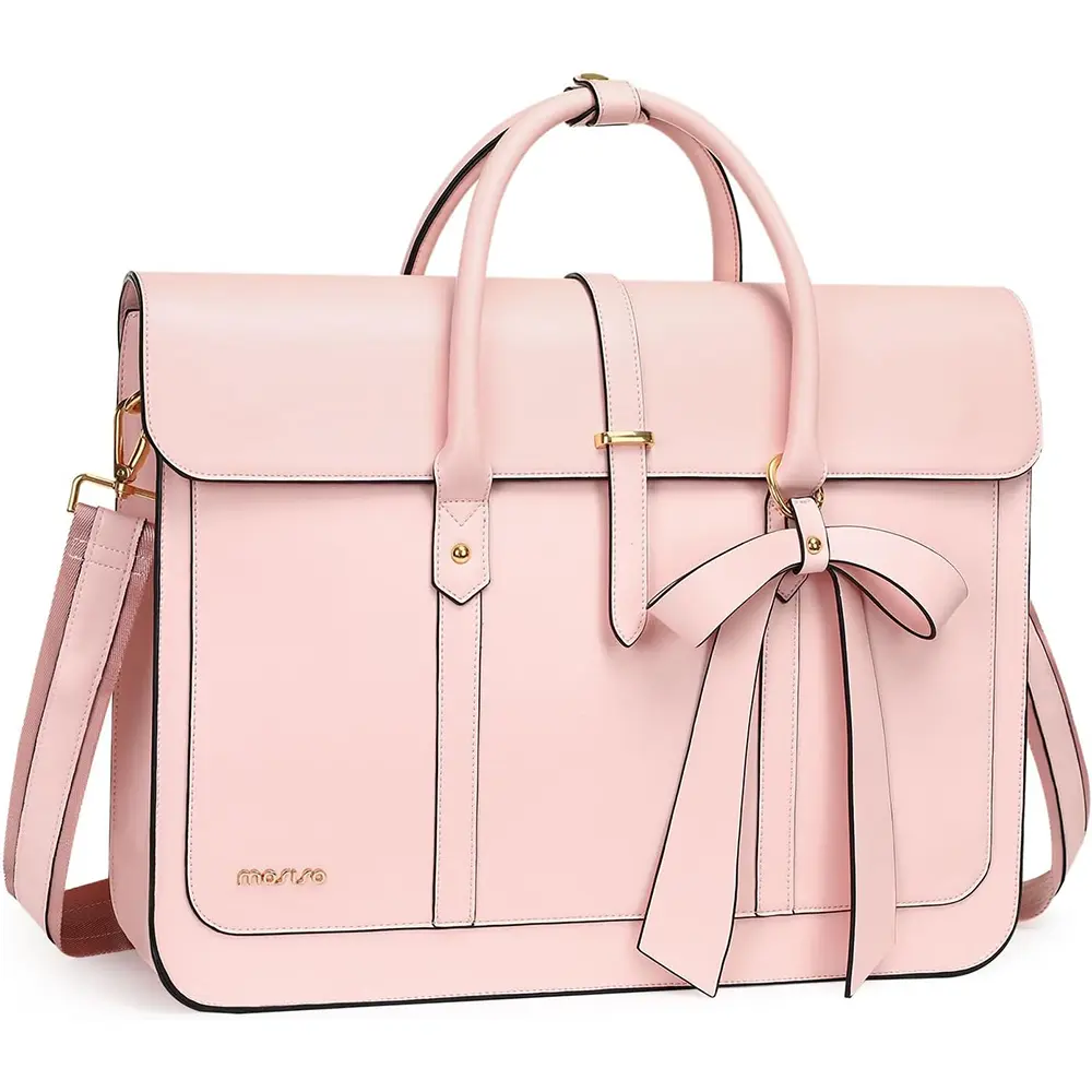 MOSISO Chic Convertible Laptop Backpack for Women, PU Leather Bag with Bowknot for 15.6 Inch Laptops, Waterproof with Built-in Organizer for Work, Travel & School, Polyester, Buckles, Faux Leather, Plain, Cute, Backpacks For Women, School Backpack