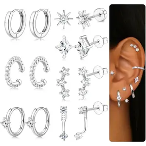 Women's Hypoallergenic Delicate Earring Set, Suitable for Multiple Piercings Stacked Cartilage Gold & Silver Earrings, Fashion Jewelry Gifts