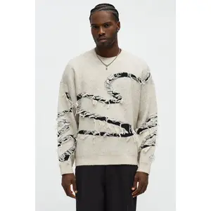 Oversized Trials Distressed Crewneck Sweater - Oatmeal/combo