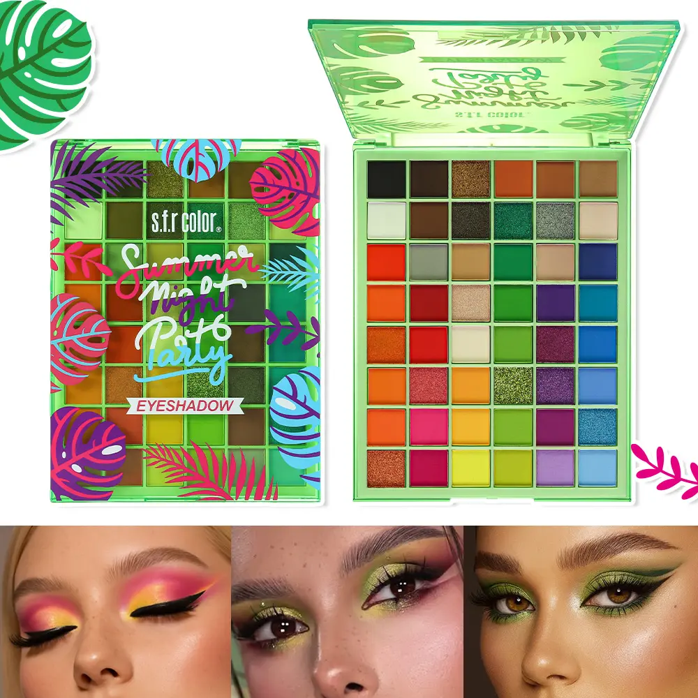 S.F.R COLOR Summer Night Party 48-Colors Eyeshadow , Matte Shimmer Glitter Bright Colorful  Shadow, Highly Pigmented Blendable Tropical Eyeshadow, Festival Party Creative  Makeup for Beginners Cosmetic Vibrant Rainbow Smokey Eyeshadow palette shadoe eye