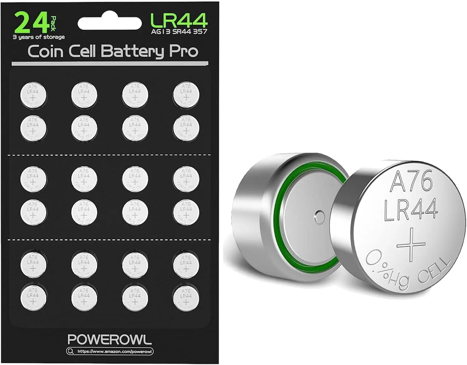 LR44 Batteries 24 Count, High Capacity AG13 357 303 SR44 L1154F A76 Premium Alkaline Battery 1.5V Button Coin Cell Batteries