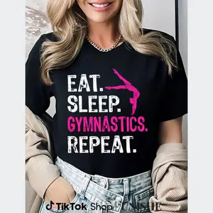 Comfortable Cotton Gymnastics Tee – Funny Eat Sleep Gymnastics Repeat Design