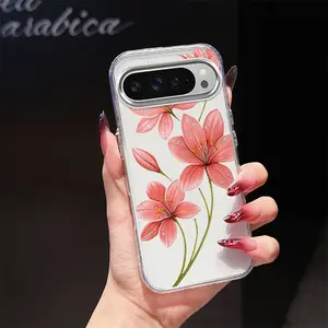 Pink Flowers Water Droplets Phone Case Suitable for Google Pixel 9 Pro XL/10 Pro XL/9 Pro 5G/8 Pro/8/8A, Electroplated Camera Cutout for both men women Soft TPU Protective Cover Casing