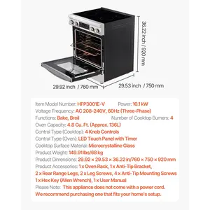 VEVOR 30 in Electric Range Oven, 4.8 Cu. Ft. Capacity Compact Freestanding Oven, Stainless Steel Kitchen Stove, with 4 Cooktop Burners, Timer, Easy Reach Racks, Storage Drawer, Light(No Power Cord)