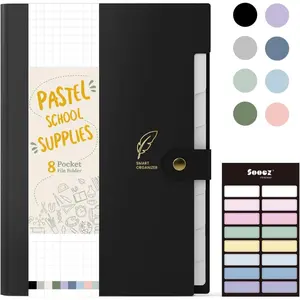 File Folders Organizer, Folders with 8 Pockets, Folders for Documents w/Sticker, Accordion File Organizer, Paper Receipt Bill Filing Organizer, School College Office Travel Essentials Supplies