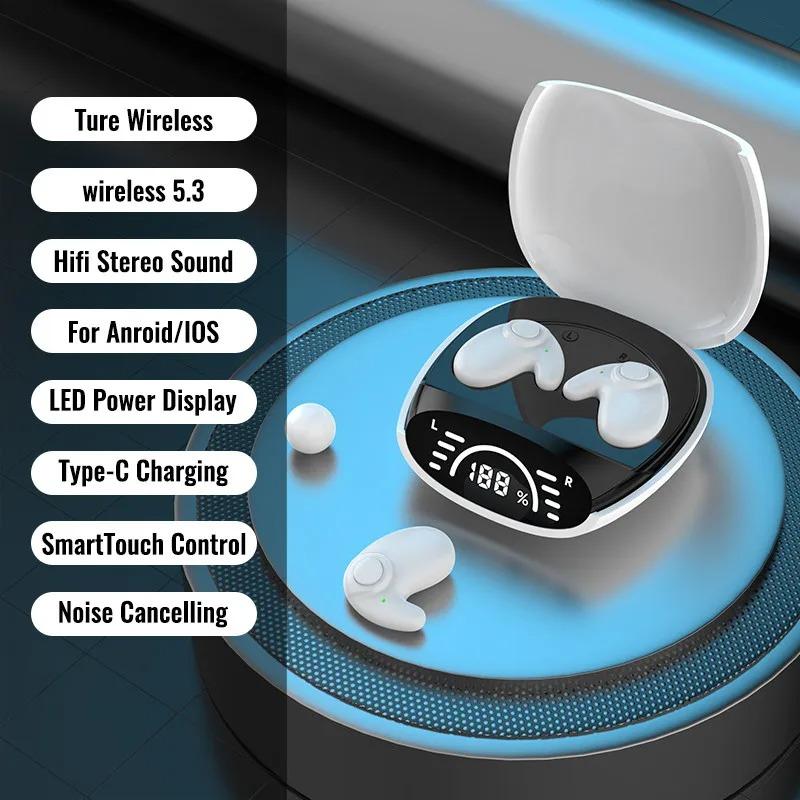 Invisible Earbuds Sleep Headphones Bluetooth 5.3 Noise Reduction Earbuds  Wireless Headsets Sport Stereo Earphones for Phone
