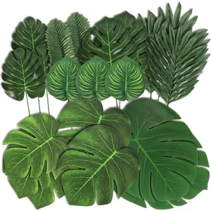 78 Pieces 7 Kinds Artificial Tropical Leaf Jungle Leaves Plant Safari Leaves Decorations for Hawaiian Party Decorations Beach Birthday Luau Party Decorations