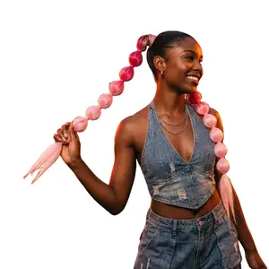 Women's Gradient Colored Lantern Braid Ponytail Wig - Long Dreadlocks Hair Extensions, Hip Hop Haircare Accessory for Adults (Rose Red, Light Pink) - Beauty & Personal Care Hair Styling Tool