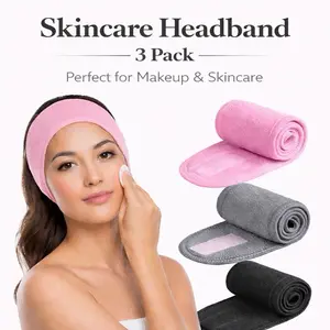 3 Pack Spa Headbands for skincare, Terry Cloth Facial Headband for Washing Face, Makeup, Sports & Yoga, Washable Absorbent Spa Head Wrap for Women (Black, Pink, Gray)