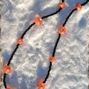 Boho Necklace with Orange Beads and Black Beads for Women