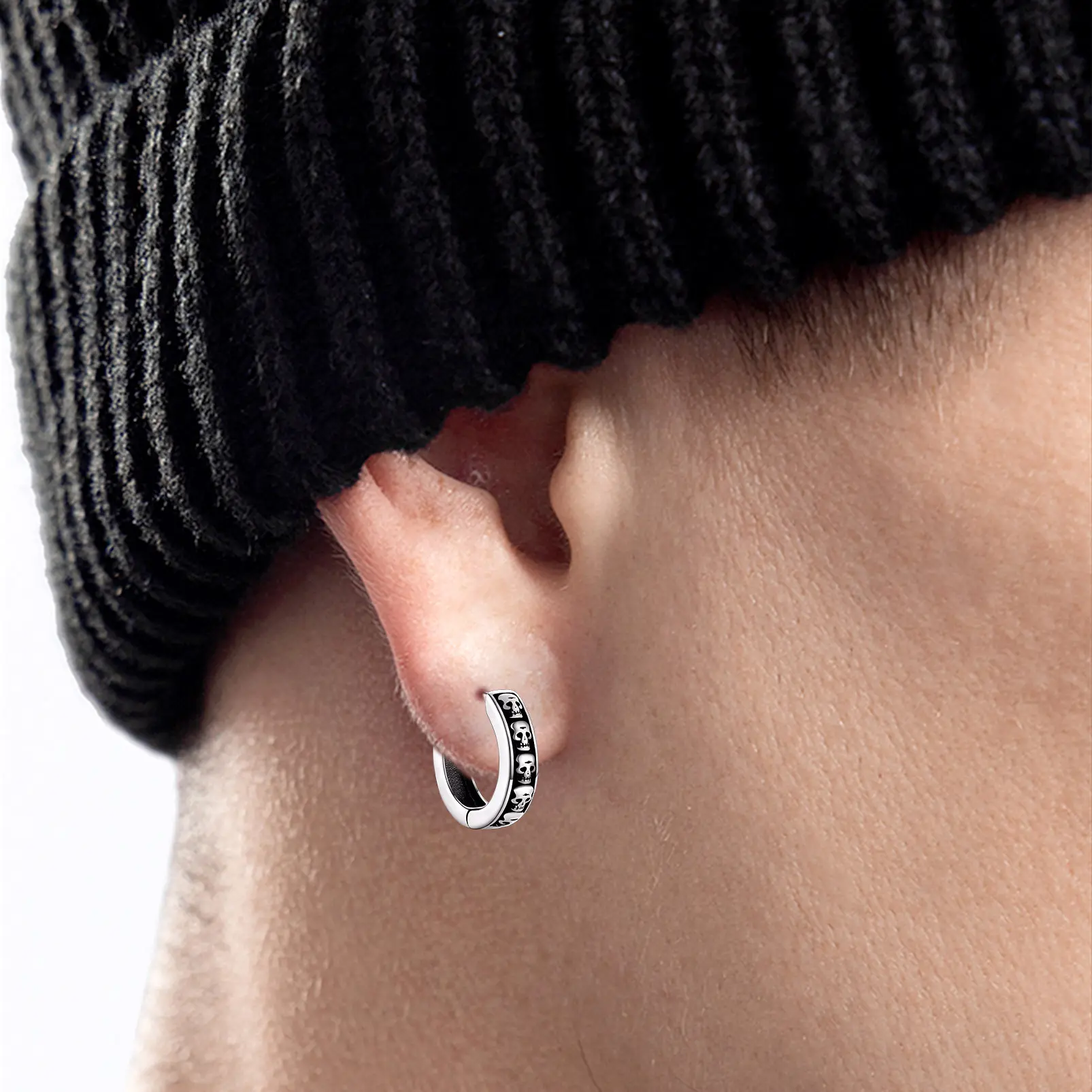 FaithHeart Skull Huggie Hoop Earrings For Men Women