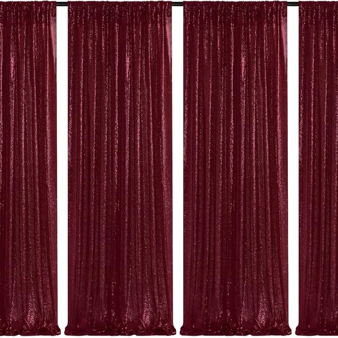 Sequin Photo Backdrop Burgundy 4 Pcs-2ftx8ft Glitter Curtains Wine Sequin Back Drop Fabric Photography Background Maroon Sequin Wedding Backdrop
