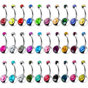 30  14G Belly Button Rings for Women Belly Bars Stainless Steel Navel Piercing