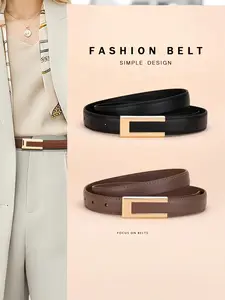 For Jeans Skirts Suits – 2pcs Vintage Narrow Leather Belts, Slim Casual Dress Belt with Metal Buckle, Classic Simple Waistban, PU Leather Belts