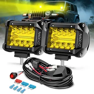 NAOEVO 4 Inch LED Pod Lights, Spot Flood Amber Lights with 2 Leads Wiring Harness, Cube Pods for Truck, Boat, ATV, UTV, 2 Pcs (Yellow)