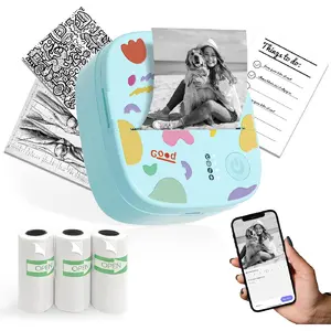 Mini sticker printer, mini thermal printer comes with 3 rolls of paper, portable Bluetooth inkless printer, pocket label maker, suitable for creative children's DIY, ideal for diaries, photos, and study notes - Blue
