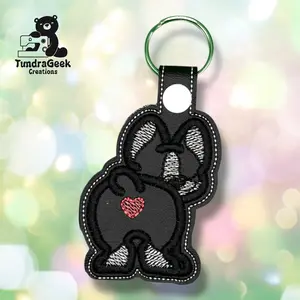 Boston Terrier Bum Embroidered Vinyl Keychain
