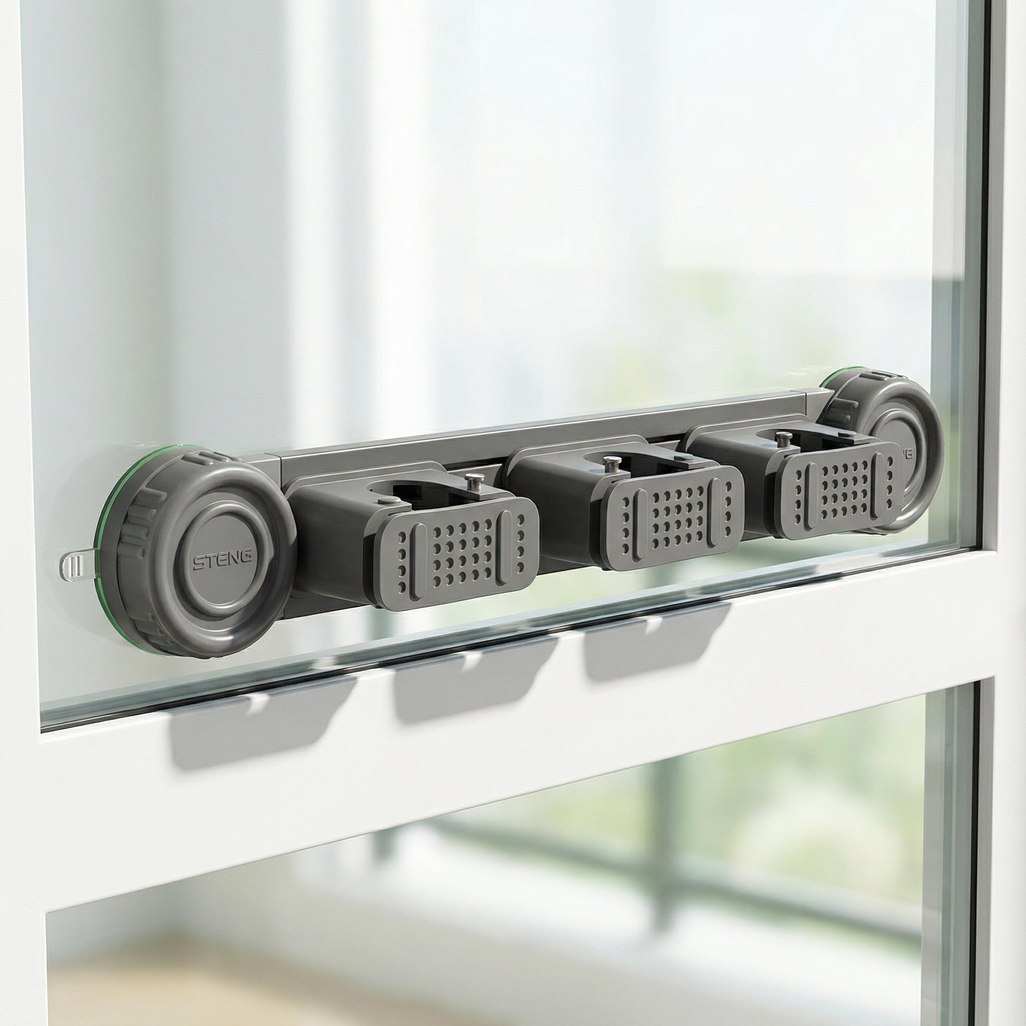 No Drill Suction Cup Mop Holder, Heavy Duty 10KG Space Aluminum Broom Organizer with Hooks, Wall Mounted Damage-Free Storage Rack for Bathroom Kitchen Laundry Room