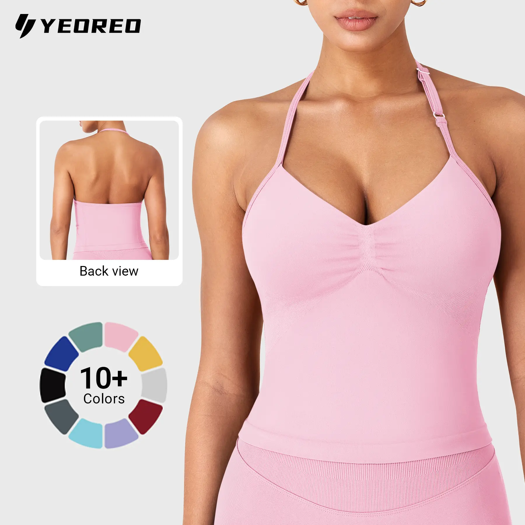 YEOREO Women's Backless Halter Top with Built-in Bra, Impact Longline Strappy Crop Top for Gym and Going Out, Athletic, Tight Vest, Sweat Vest Tank, Sport Vests tiktokshopbacktoschool